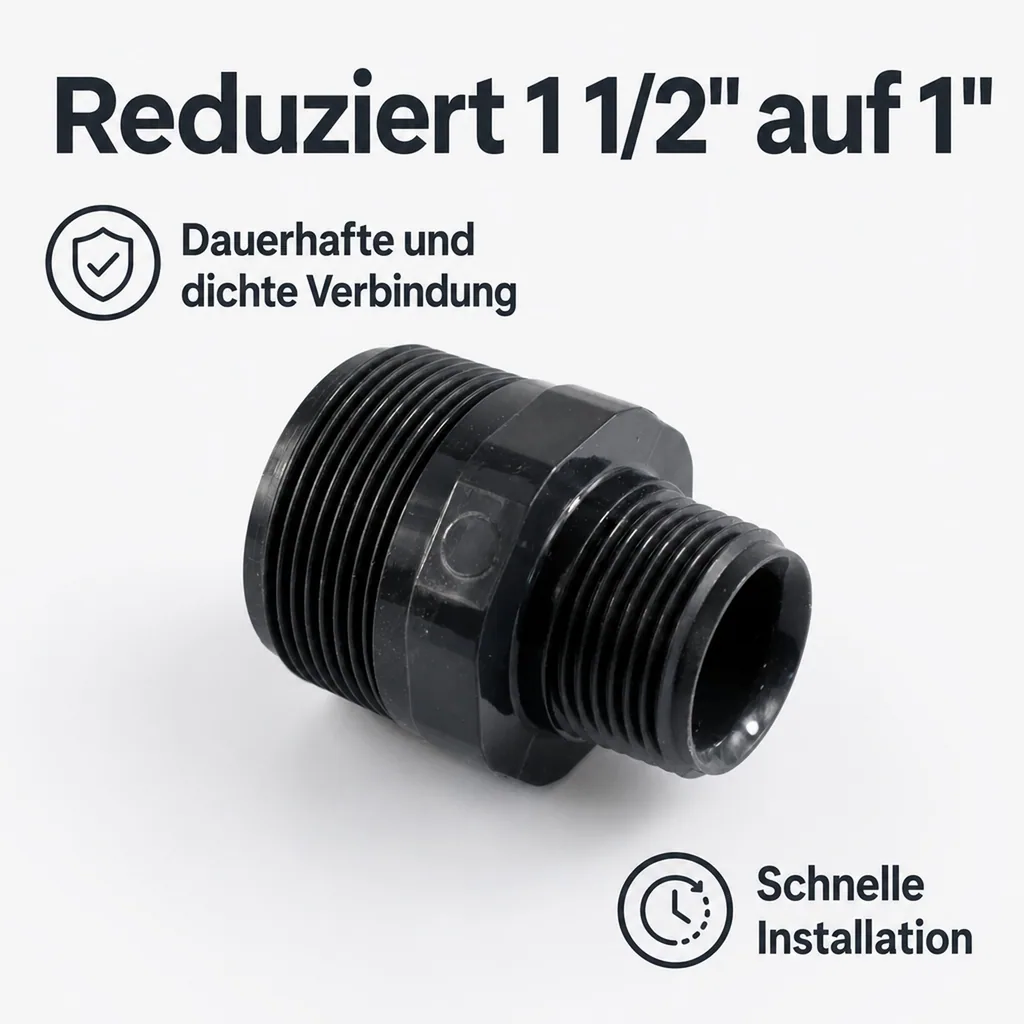 PVC Fitting, Reduzier Doppelnippel, 1 1/2" x 1", PVC-U, Rohrverbinder
