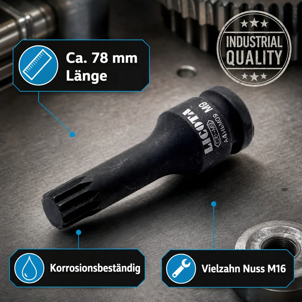 Vielzahn Nuss M16, 1/2 Zoll, Schlagschrauber Stecknuss, Industriequalität