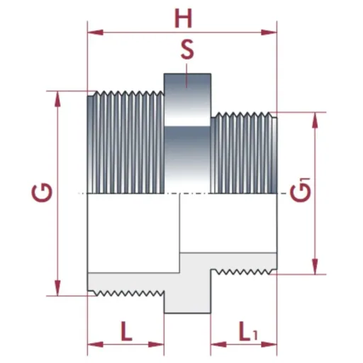 PVC Fittinge, Doppelnippel reduziert AG 1 1/2" x 1 1/4", PVC-U Fitting