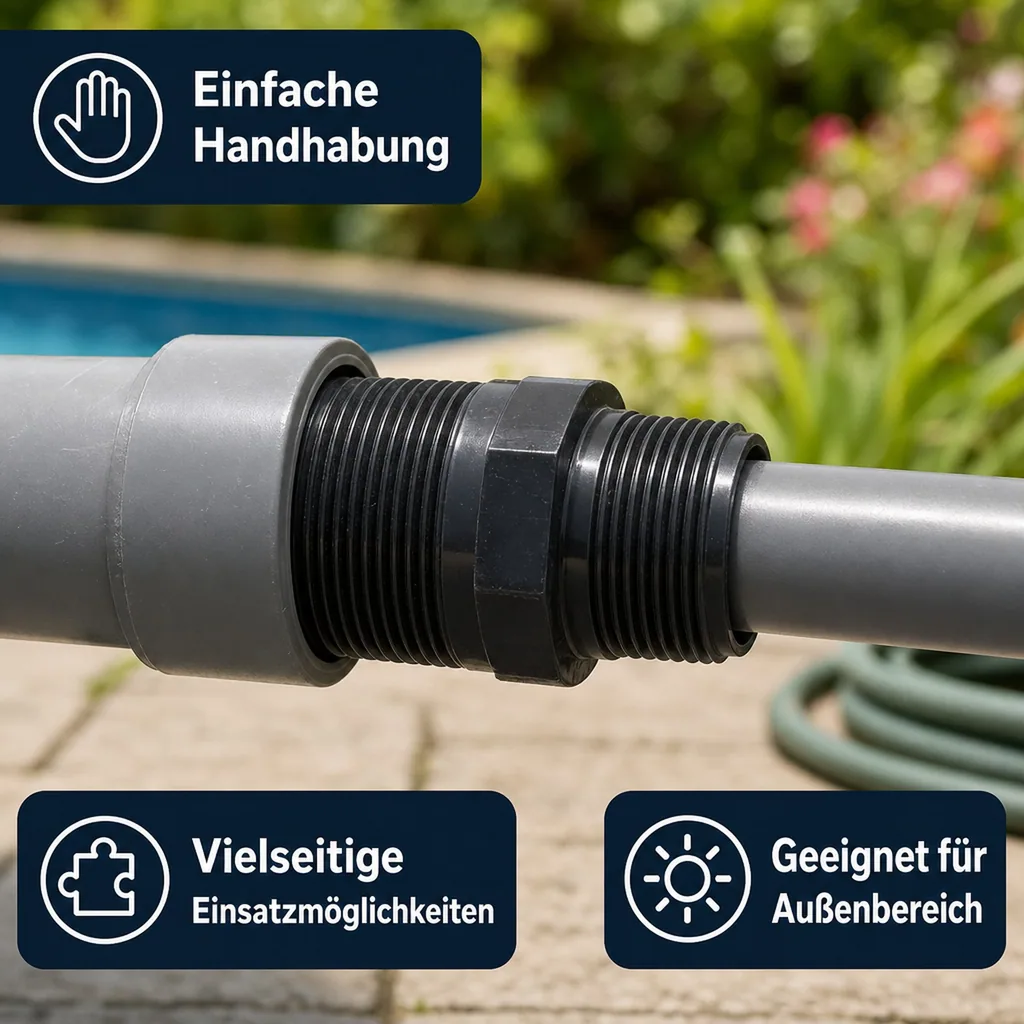 PVC Fittinge, Doppelnippel reduziert AG 1 1/2" x 1 1/4", PVC-U Fitting