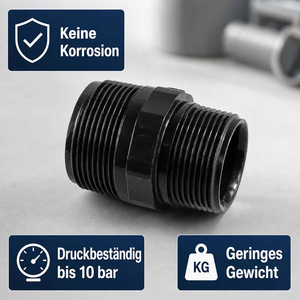 PVC Fittinge, Doppelnippel reduziert AG 1 1/2" x 1 1/4", PVC-U Fitting