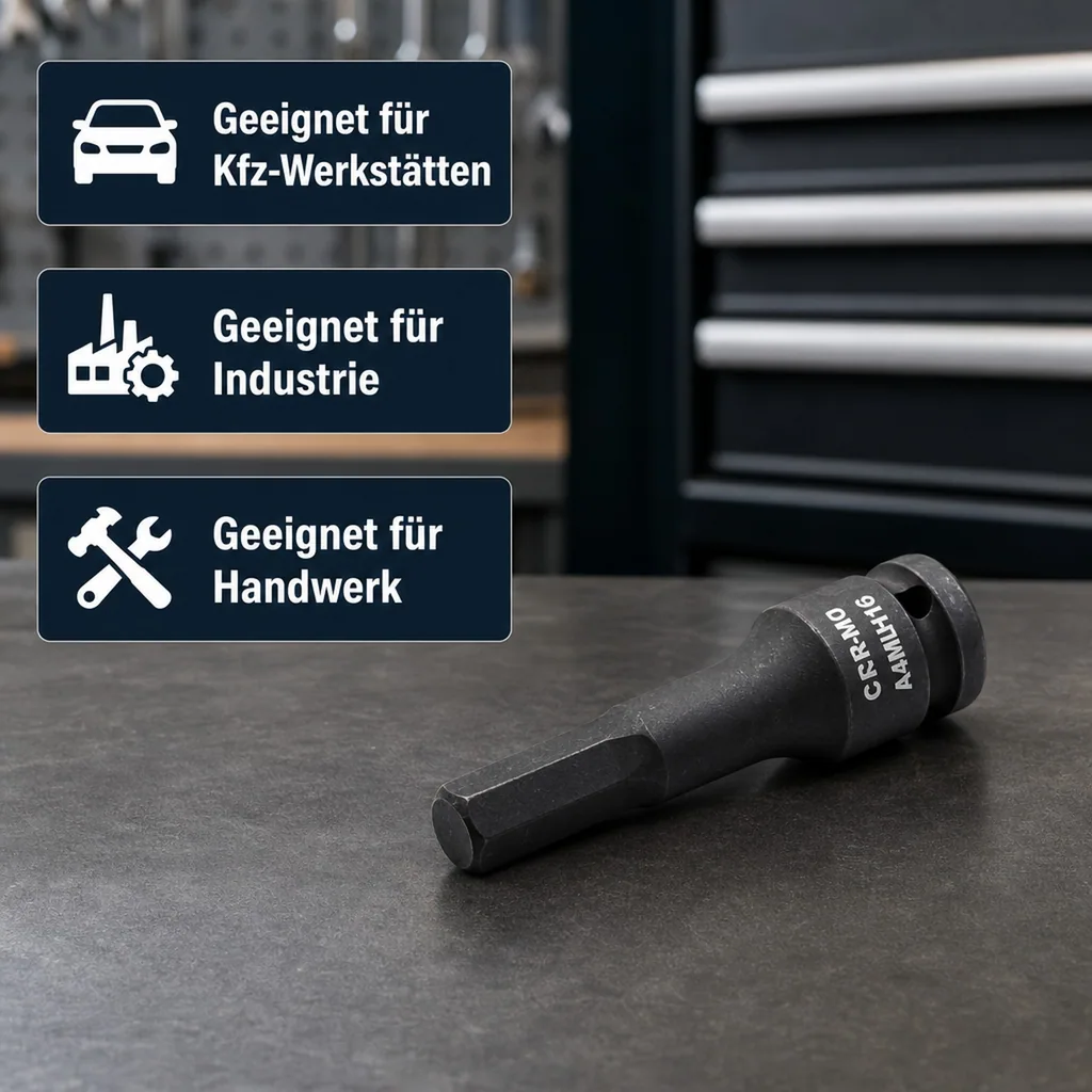 Schlagschraubernuss, Innensechskant Nuss H16, Cr-Mo, 1/2 Zoll