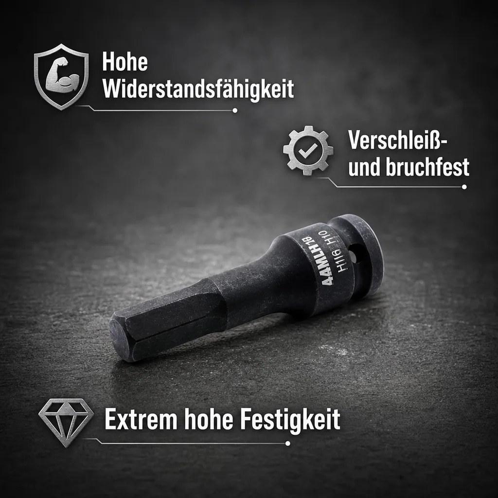 Schlagschraubernuss, Innensechskant Nuss H16, Cr-Mo, 1/2 Zoll