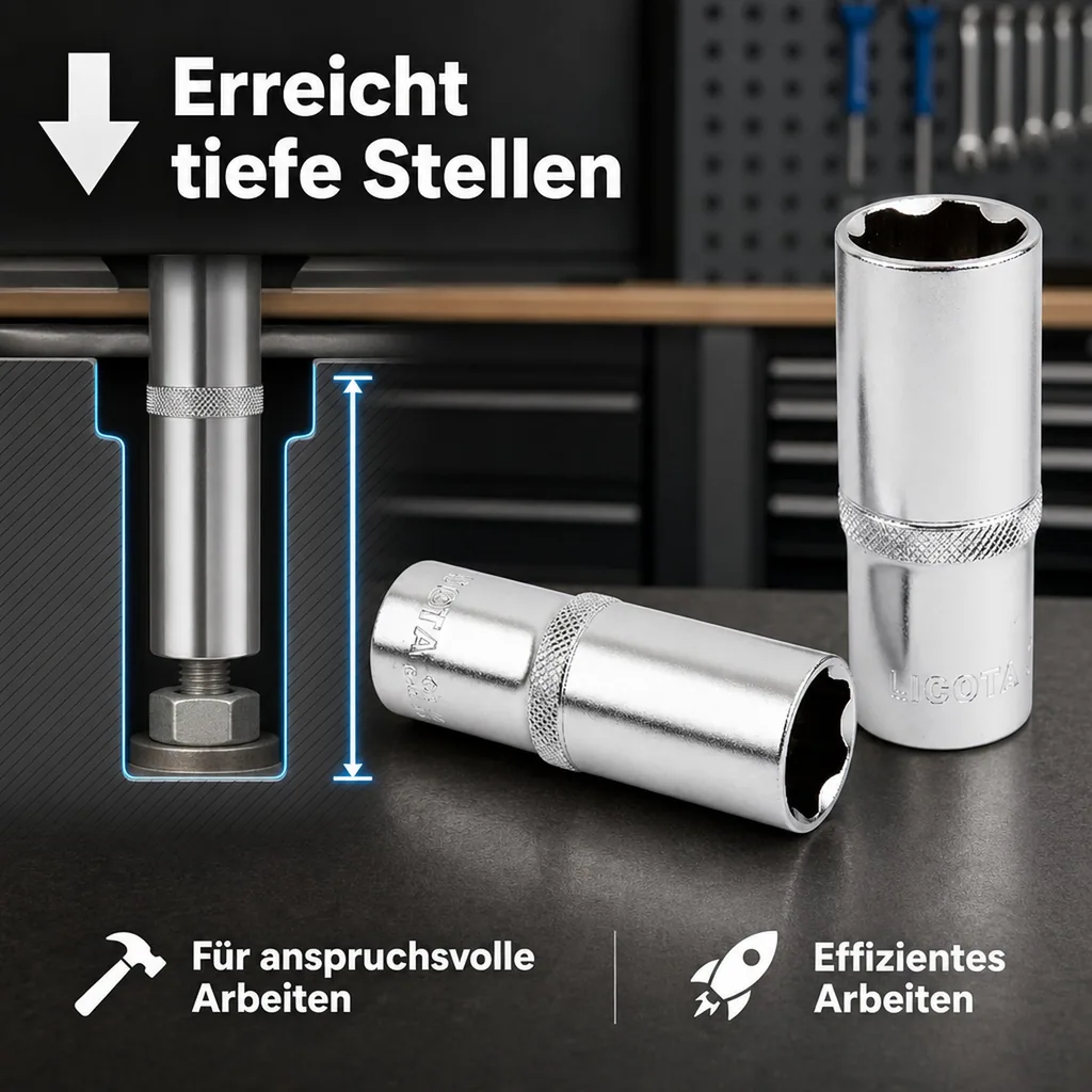 8mm Nuss, 1/2 Zoll Superlock Stecknuss, Lange Ausführung, CrV
