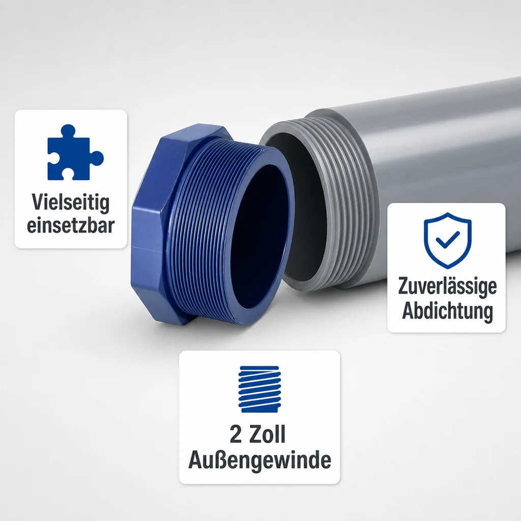 PVC Stopfen, 2 Zoll, AG, PN10, U Fitting
