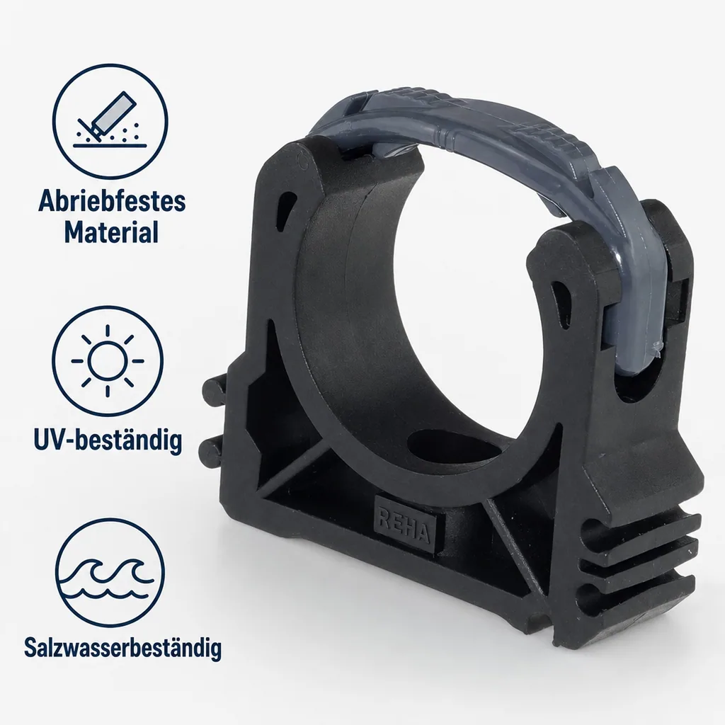 PVC Rohr 50mm, Rohrklemme 50mm, PVC-U Rohr, Rohrschelle PVC