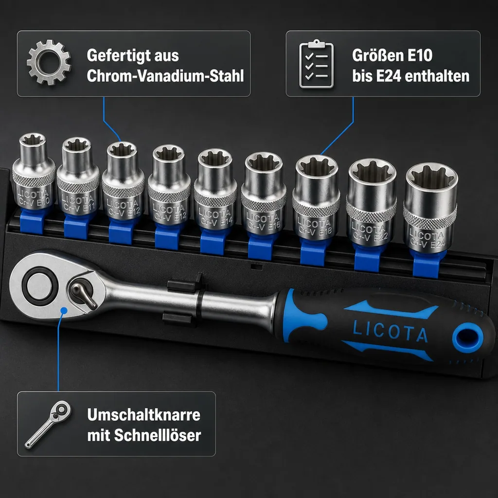 Innensechskant Nuss Satz, Innensechskant Nüsse Set, 1/2 Zoll, E-Profil, Umschaltknarre
