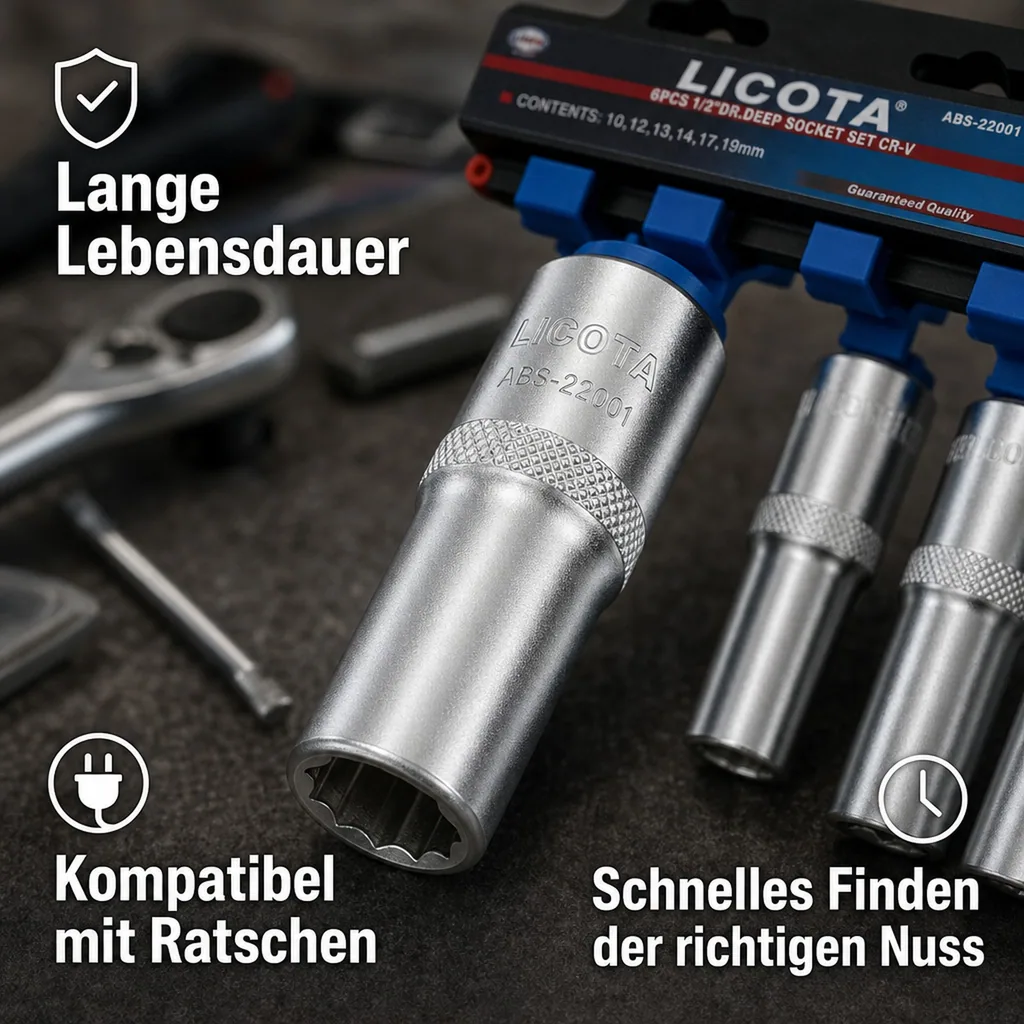 Nuss Set, Steckschlüssel Satz, 1/2 Zoll, Super Lock, 10-19 mm