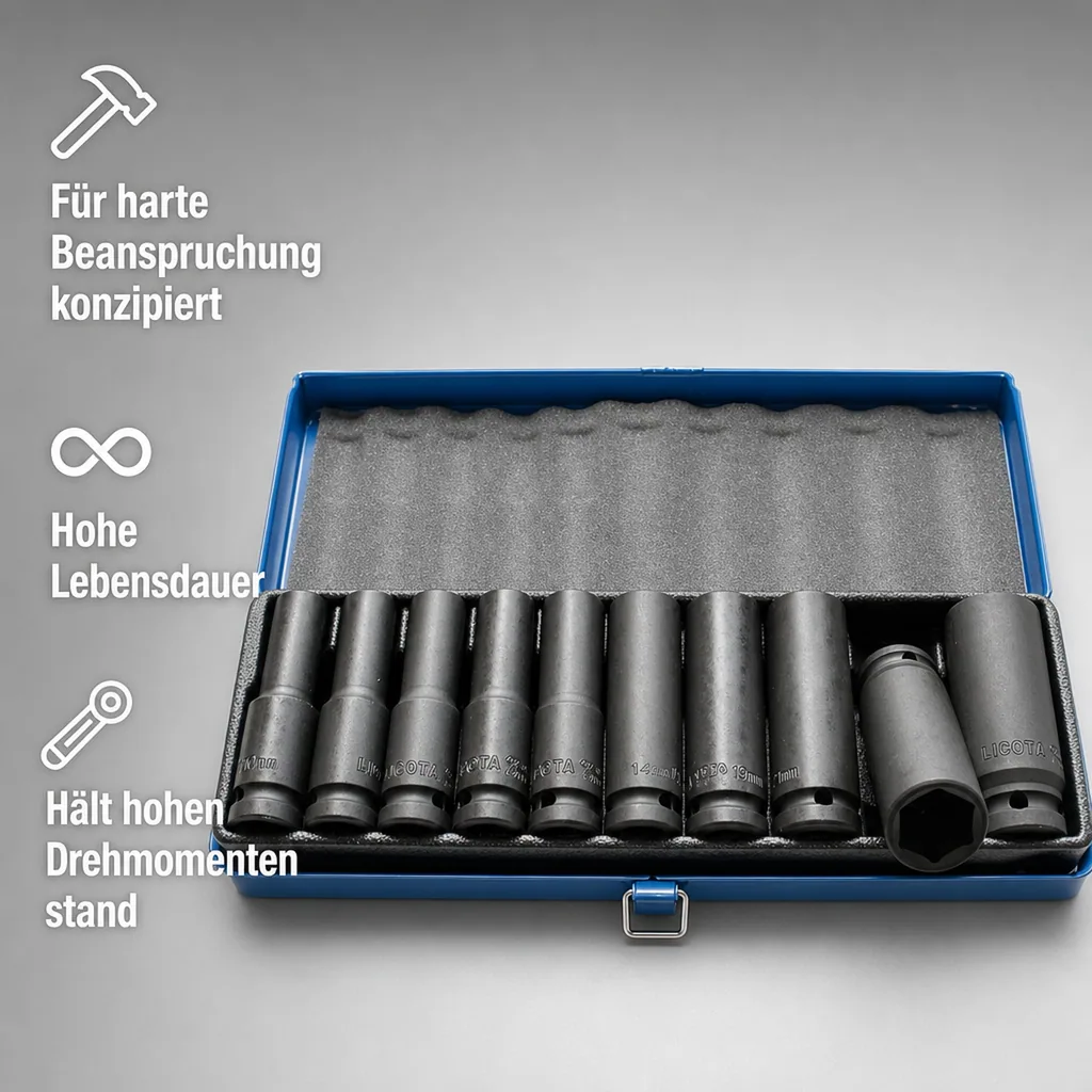 Schlagschraubernüsse 1/2 Zoll, Schlagschrauber Nüsse Set, 10-24mm, Metallkassette