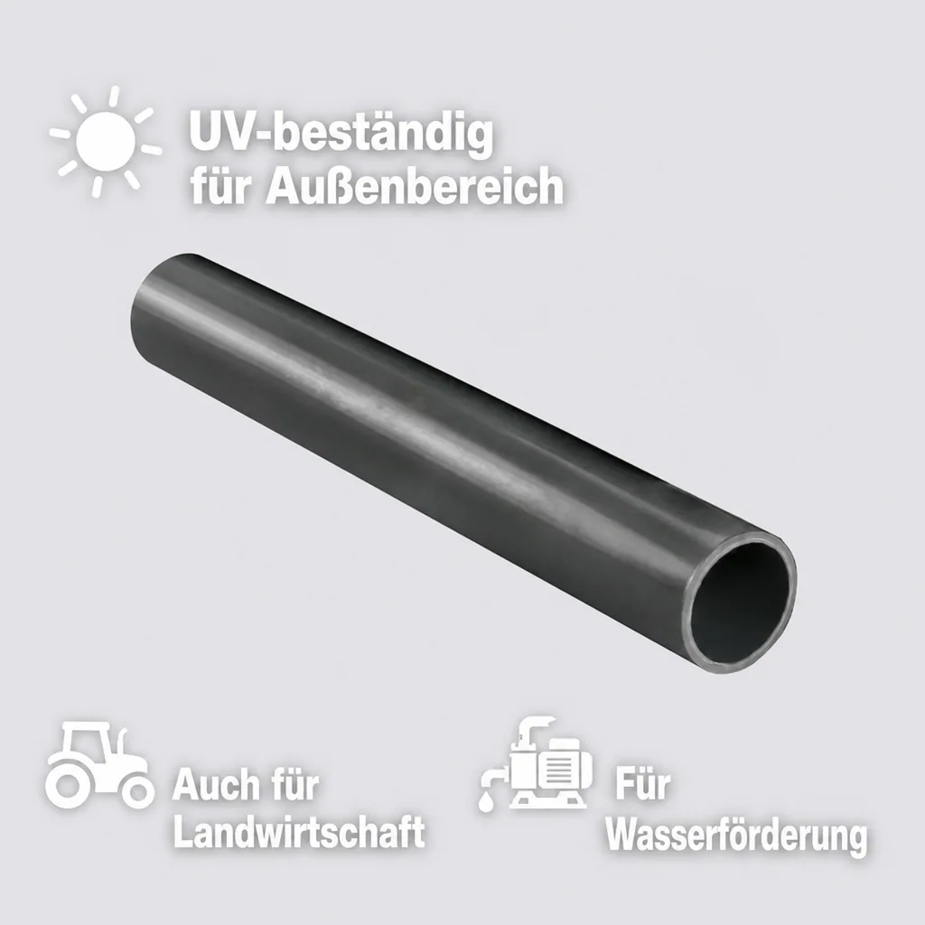 PVC Rohr 20mm, Druckrohr PN16, 1m Länge, PVC-U, 16 bar
