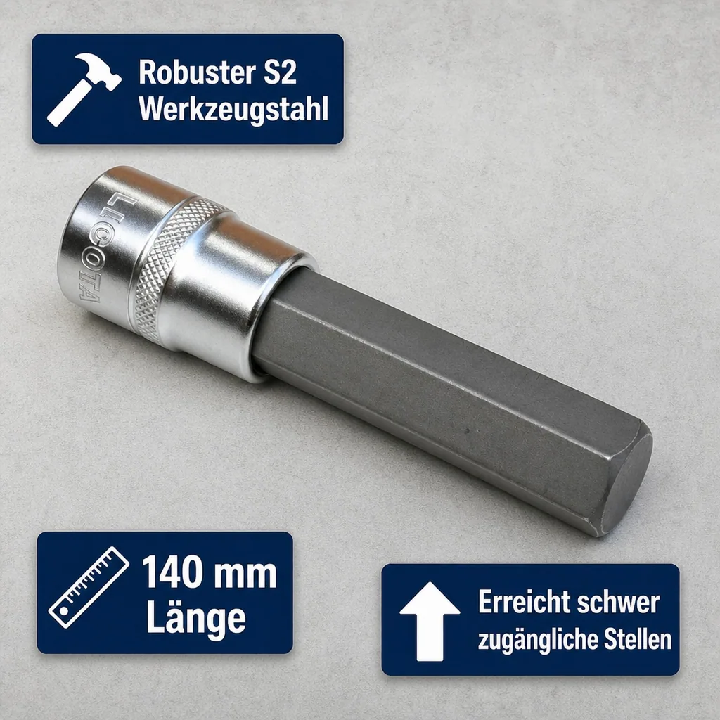 Innensechskant Nuss 1/2 Zoll H10, Langer Innensechskant Bit, S2 Stahl
