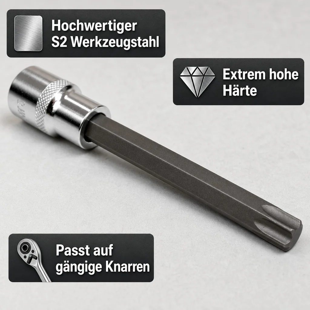 Innensechskant Nuss, 1/2 Zoll T27, S2 Werkzeugstahl, 100mm