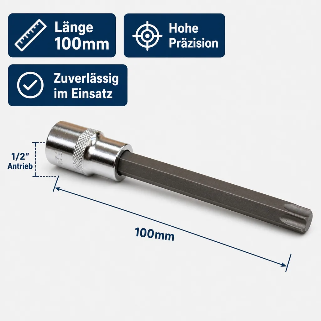 Innensechskant Nuss, 1/2 Zoll T27, S2 Werkzeugstahl, 100mm