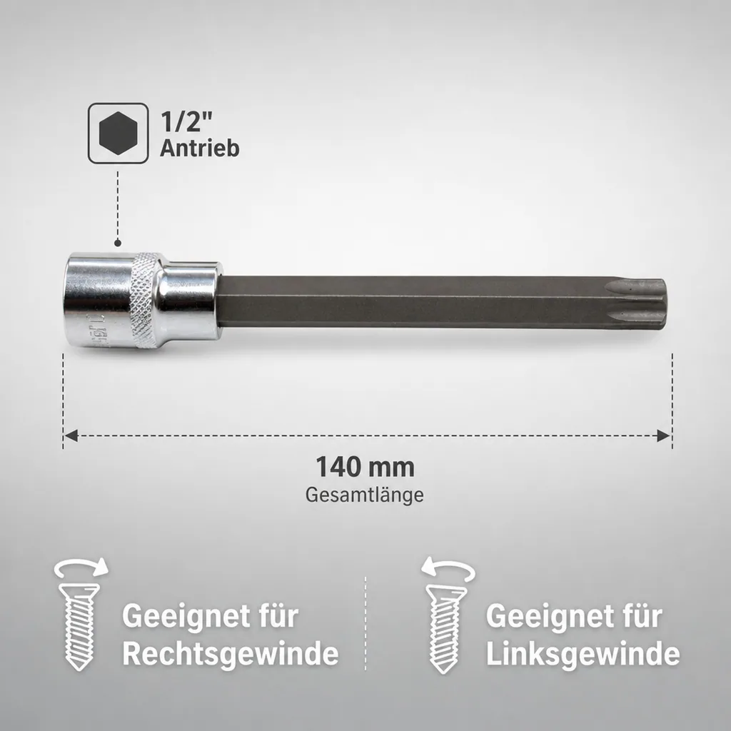 Innensechskant Nuss T55, 1/2 Zoll, S2 Werkzeugstahl, 140mm, Steckschlüssel