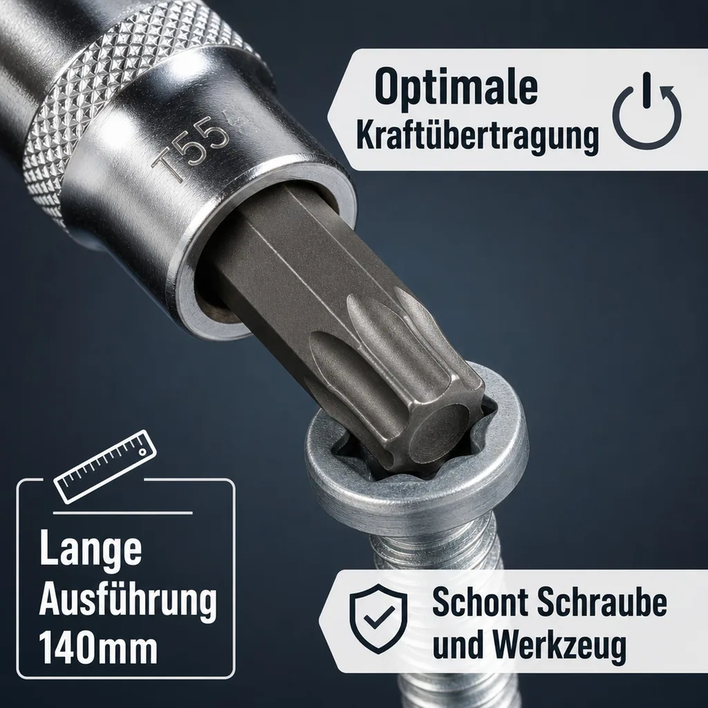 Innensechskant Nuss T55, 1/2 Zoll, S2 Werkzeugstahl, 140mm, Steckschlüssel