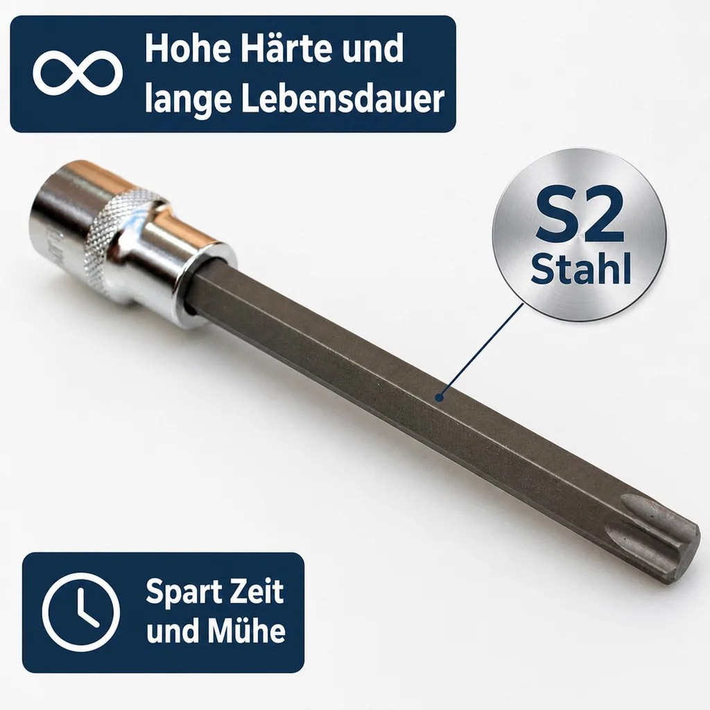 1/2 Zoll Innensechskant Nuss T70, Lange Stecknuss, S2 Stahl Stecknuss