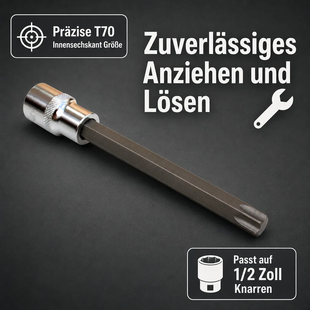 1/2 Zoll Innensechskant Nuss T70, Lange Stecknuss, S2 Stahl Stecknuss