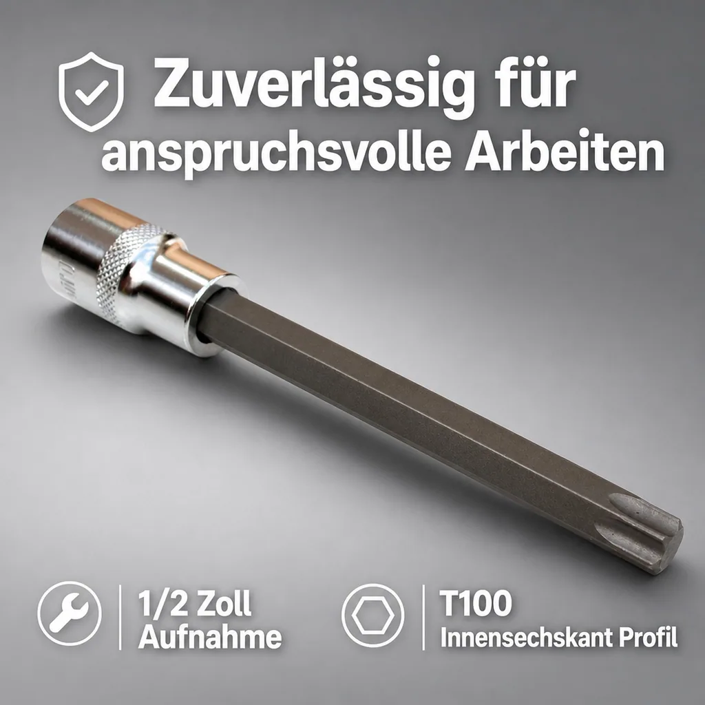 Innensechskant Nuss 1/2 Zoll, T100, S2 Stahl, 140mm, Steckschlüssel Innensechskant