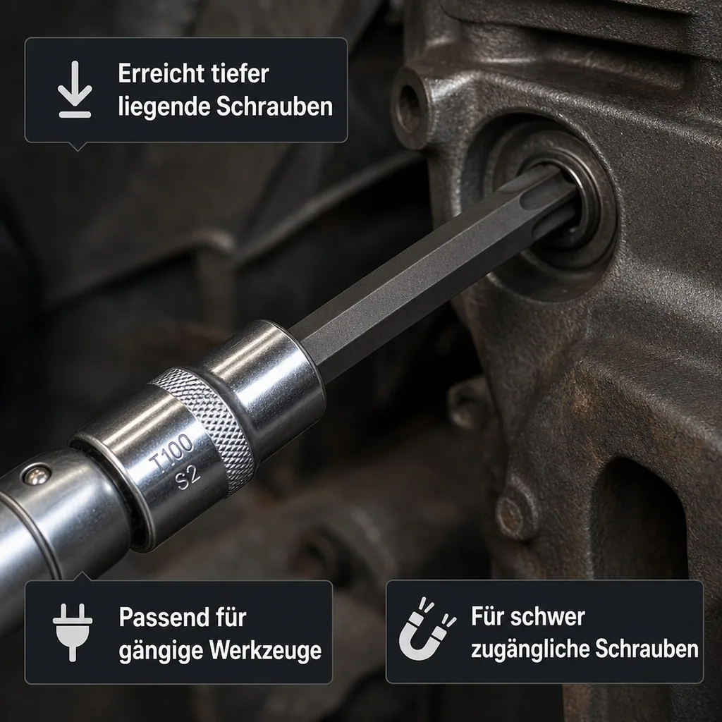 Innensechskant Nuss 1/2 Zoll, T100, S2 Stahl, 140mm, Steckschlüssel Innensechskant