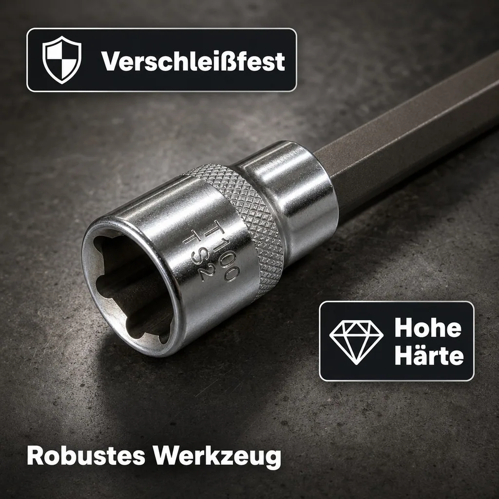 Innensechskant Nuss 1/2 Zoll, T100, S2 Stahl, 140mm, Steckschlüssel Innensechskant