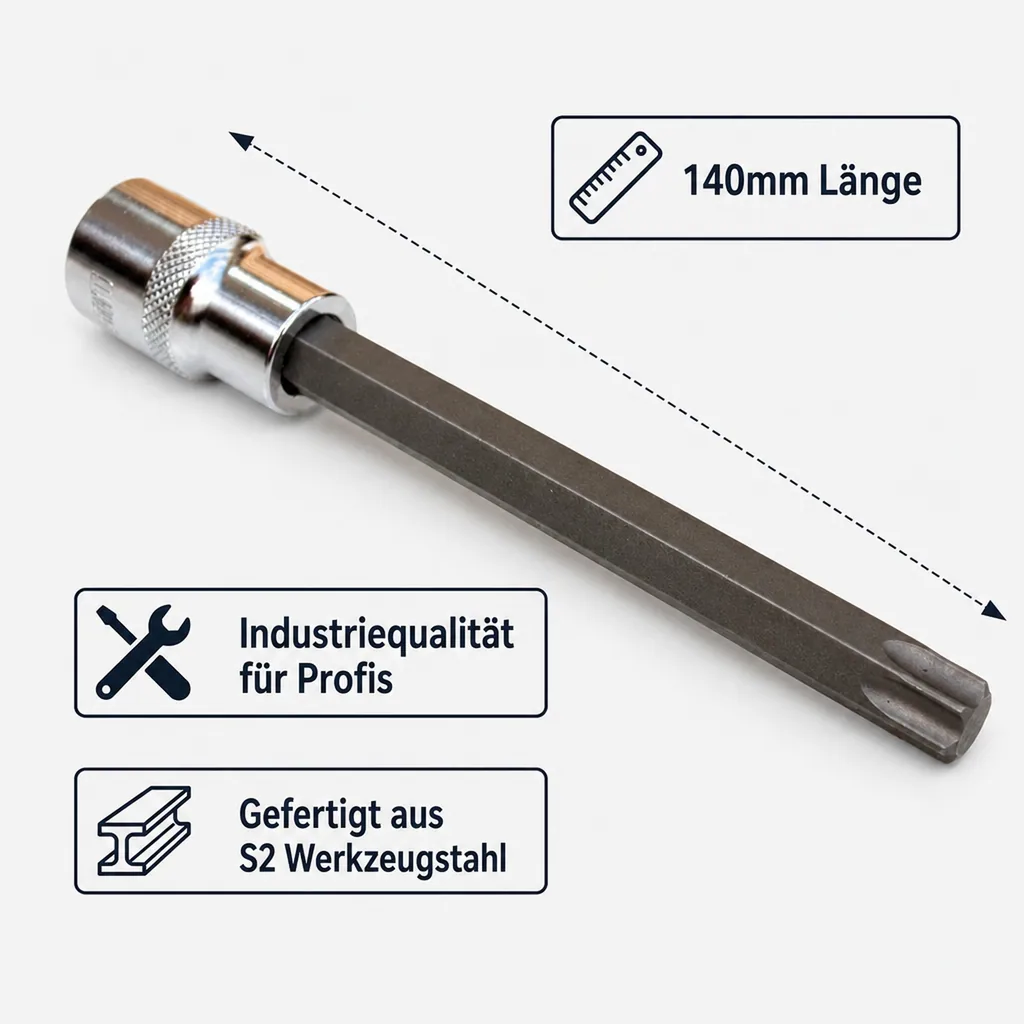 Innensechskant Nuss 1/2 Zoll, T100, S2 Stahl, 140mm, Steckschlüssel Innensechskant