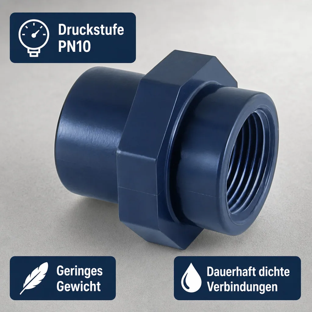 PVC Fittings, Übergangsmuffe 40-32mm, Innengewinde, Klebefitting PN10