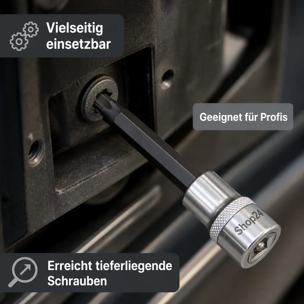 Innensechskant Nuss 1/2 Zoll, lang, T25, -Shop24, mit Stirnloch, 100mm, S2 Stahl