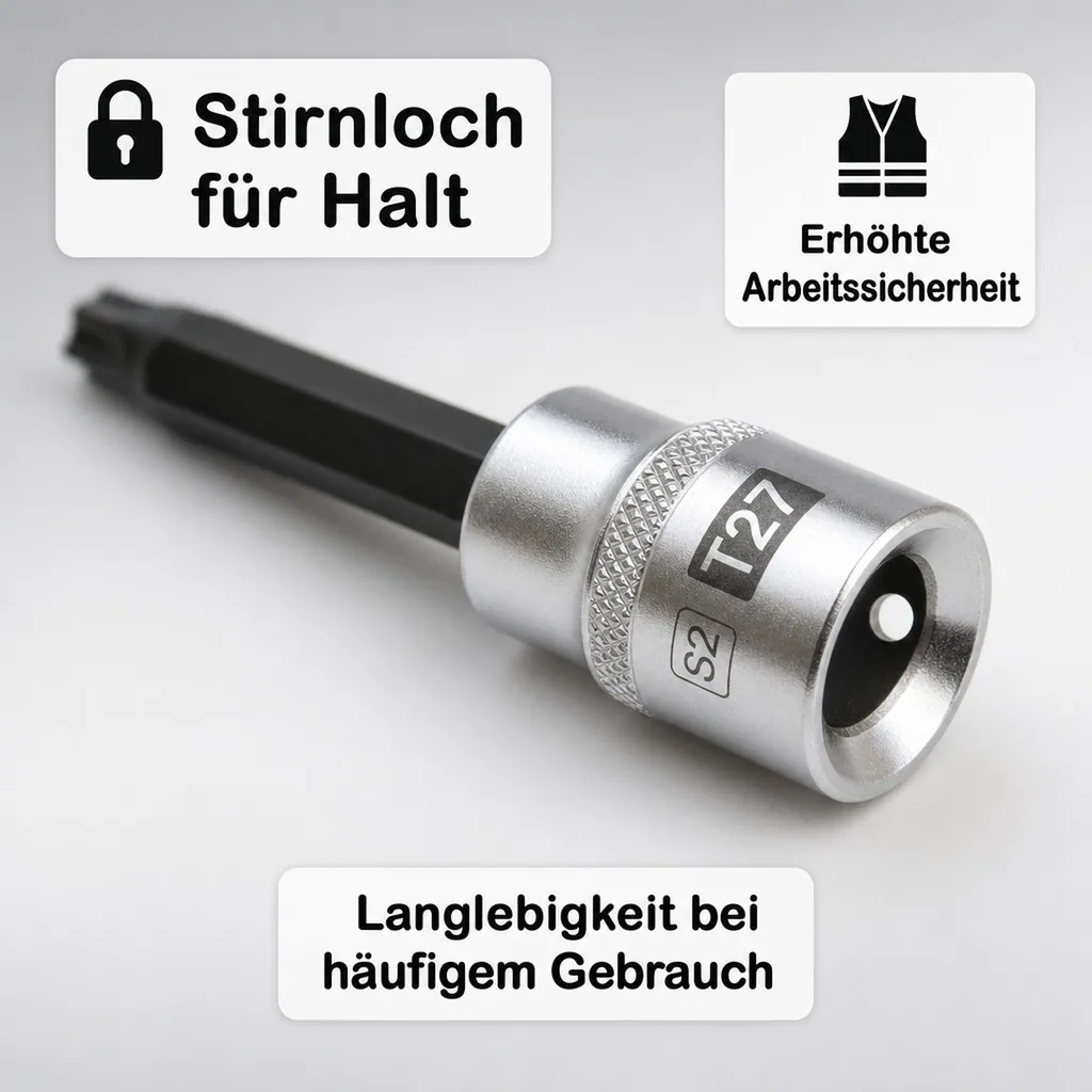 Innensechskant Bit T27, 1/2 Zoll Innensechskant Nuss, S2 Stahl, mit Stirnloch