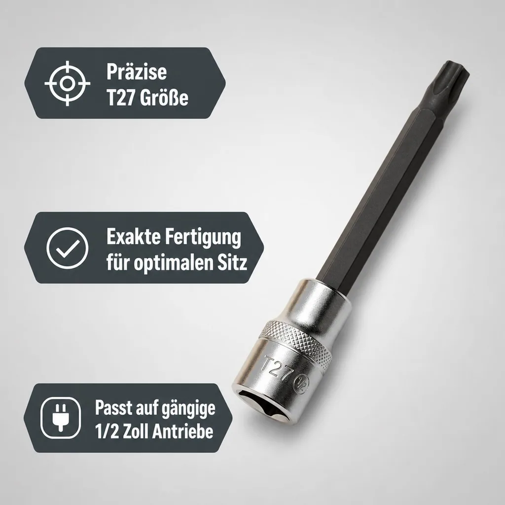 Innensechskant Bit T27, 1/2 Zoll Innensechskant Nuss, S2 Stahl, mit Stirnloch