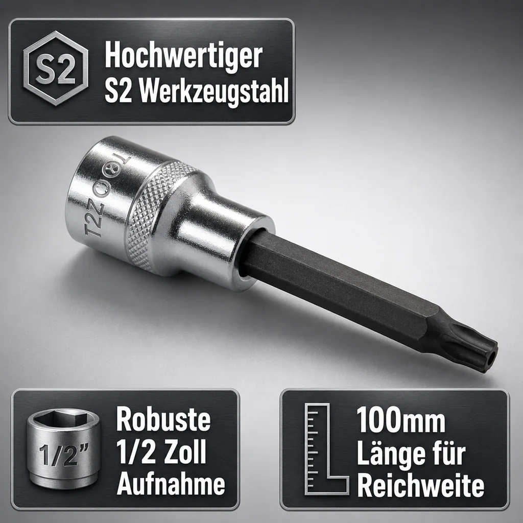Innensechskant Bit T27, 1/2 Zoll Innensechskant Nuss, S2 Stahl, mit Stirnloch