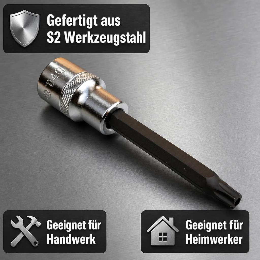 Innensechskant Nuss T40, 1/2 Zoll, mit Stirnloch, S2 Stahl