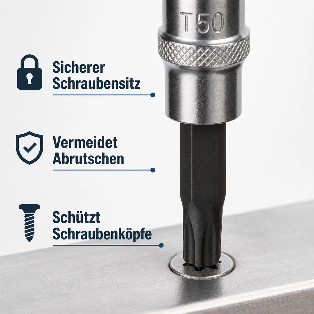 Innensechskant Nuss T50, 1/2 Zoll, mit Stirnloch, S2 Stahl