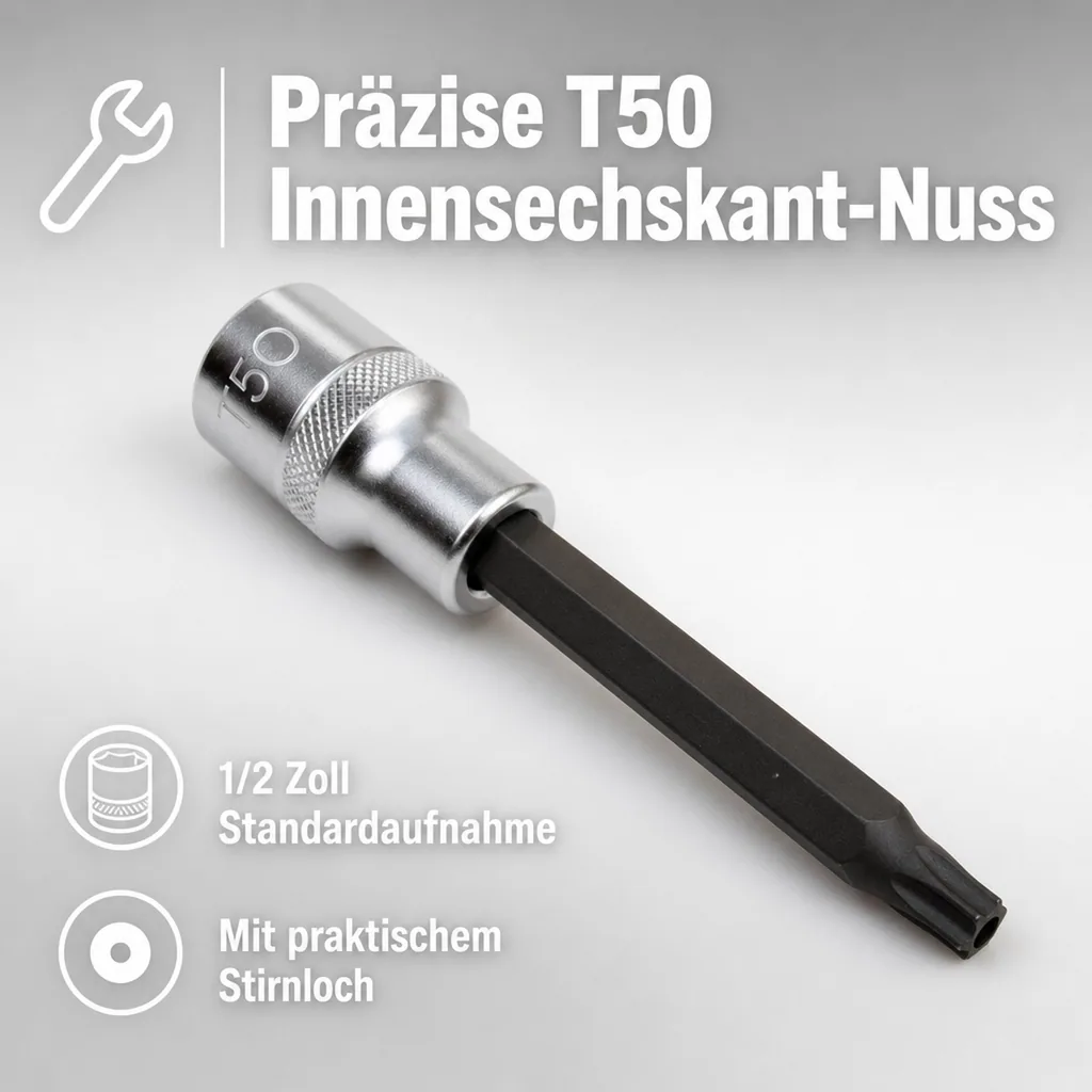 Innensechskant Nuss T50, 1/2 Zoll, mit Stirnloch, S2 Stahl