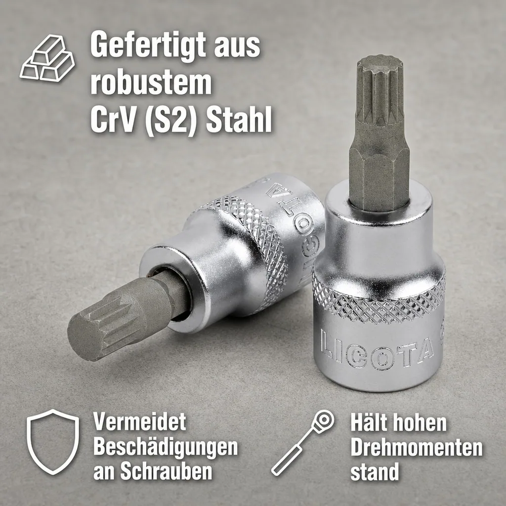 1/2 Zoll Vielzahn Nuss M5, kurze Ausführung, CrV Stahl Werkzeug