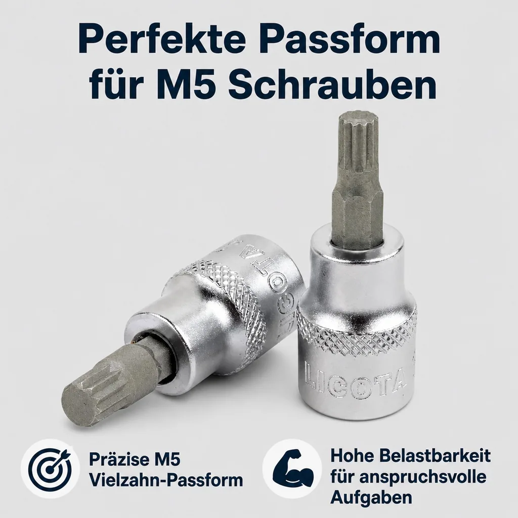 1/2 Zoll Vielzahn Nuss M5, kurze Ausführung, CrV Stahl Werkzeug