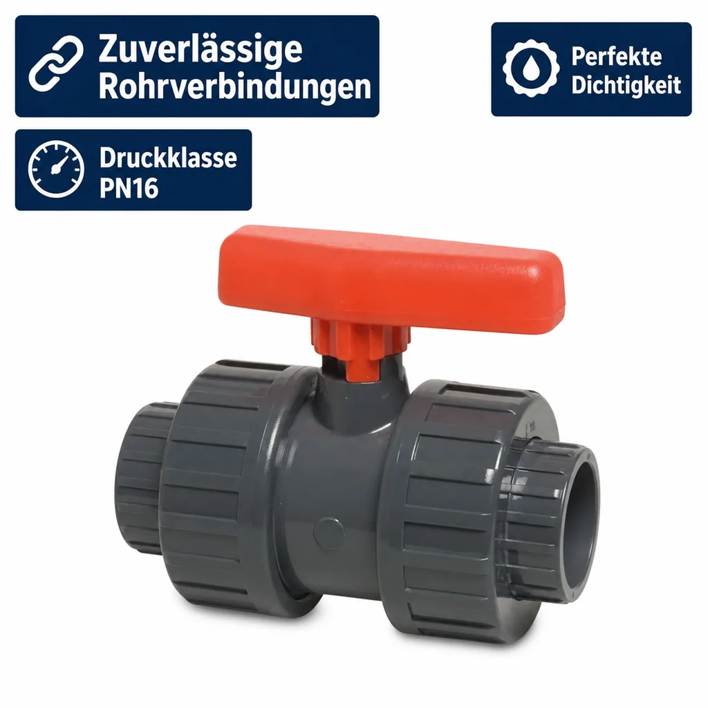 PVC-U Kugelhahn 20mm, Muffe, PN16, Fitting