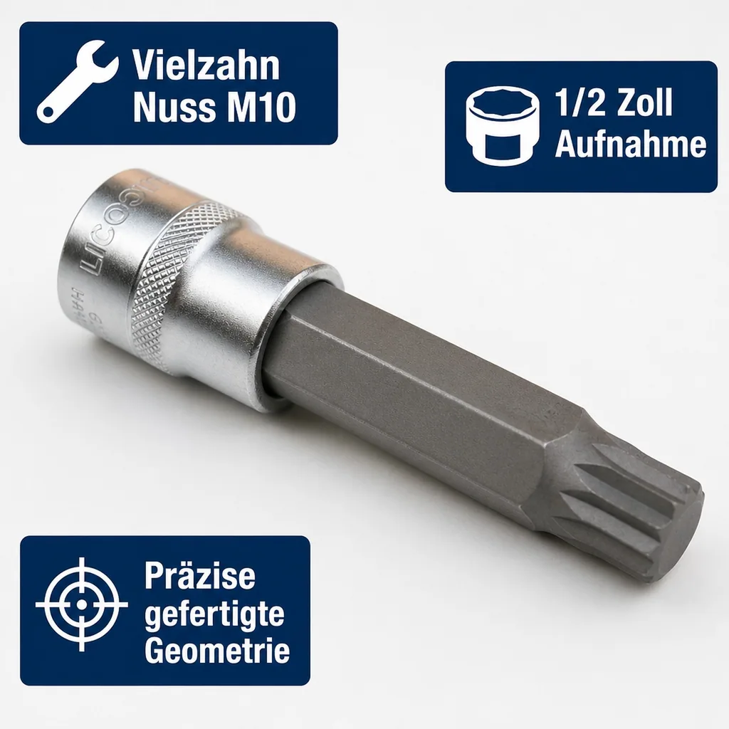 Vielzahn Nuss M10, XZN, 1/2 Zoll, Lang, S2 Stahl