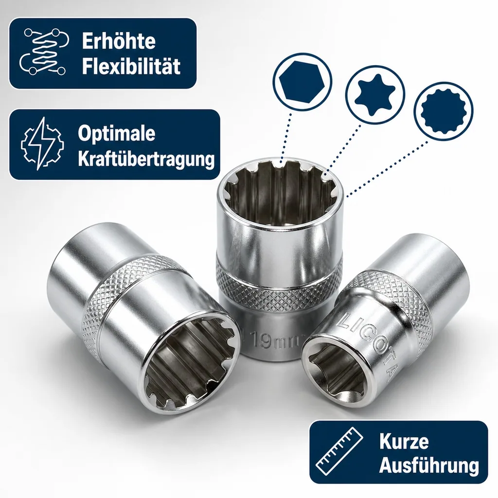 Vielzahn Nuss, 1/2 Zoll, SW10, kurze CrV Stecknuss