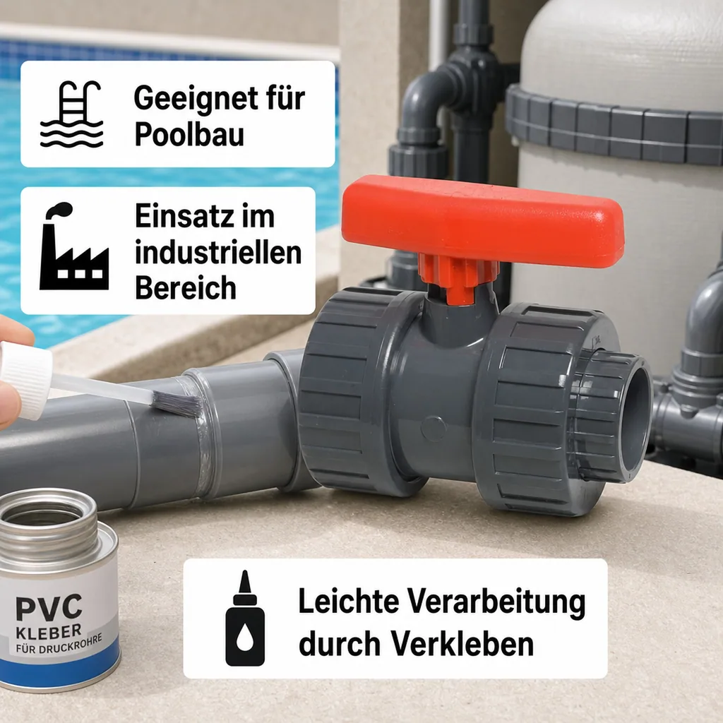 PVC U Kugelhahn, Muffe 63 mm PN16