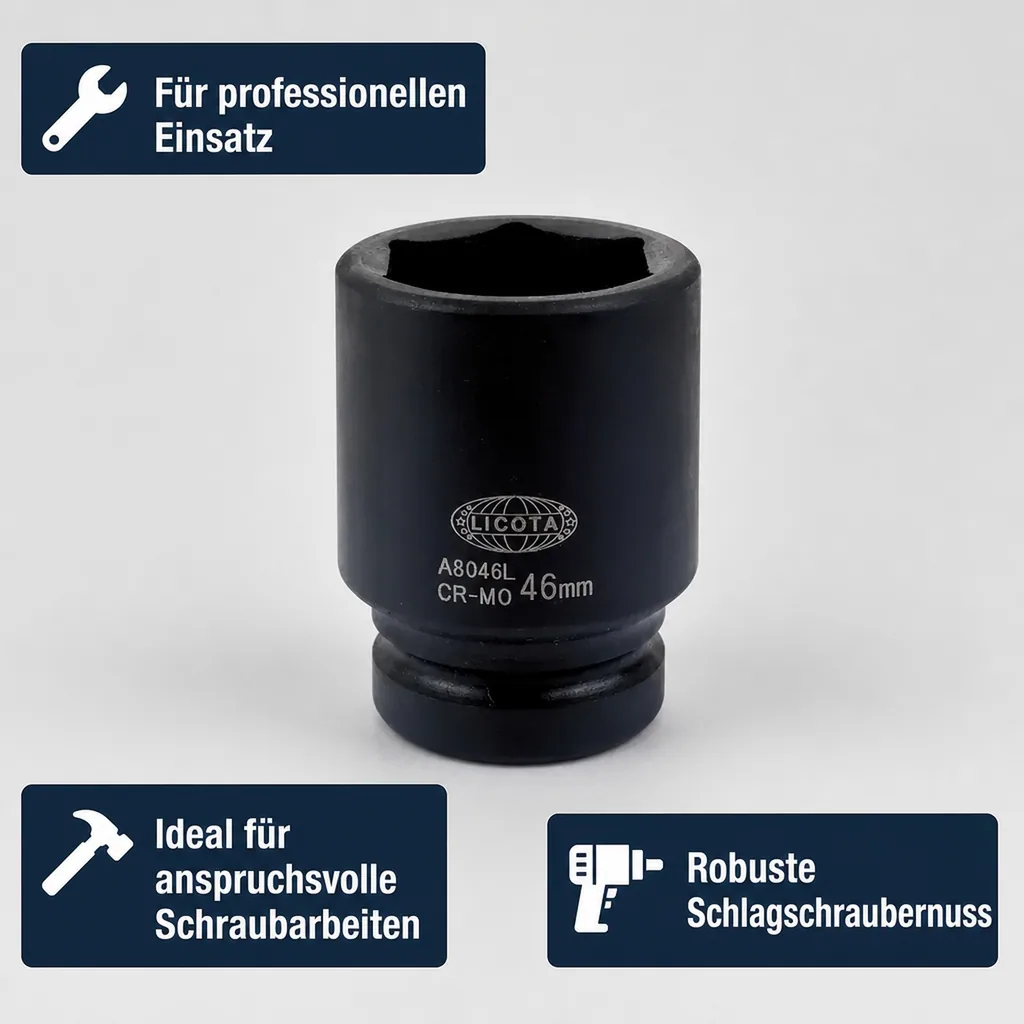 1 Zoll Nuss, Schlagschraubernuss 75 mm, SW 75, Langausführung