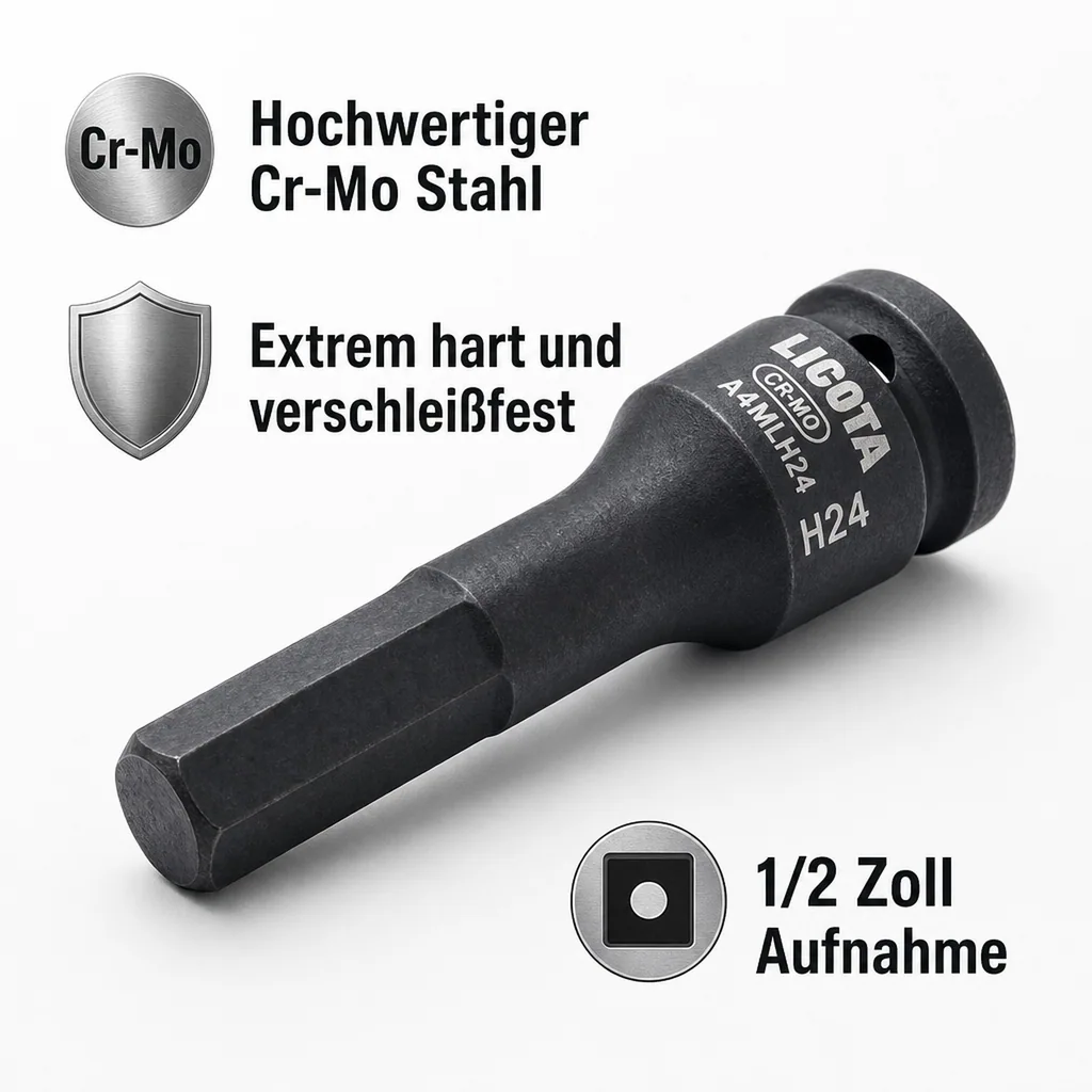 1/2 Zoll Innensechskant Nuss, Innensechskant Nuss H24, Cr-Mo Stahl, Innensechskant