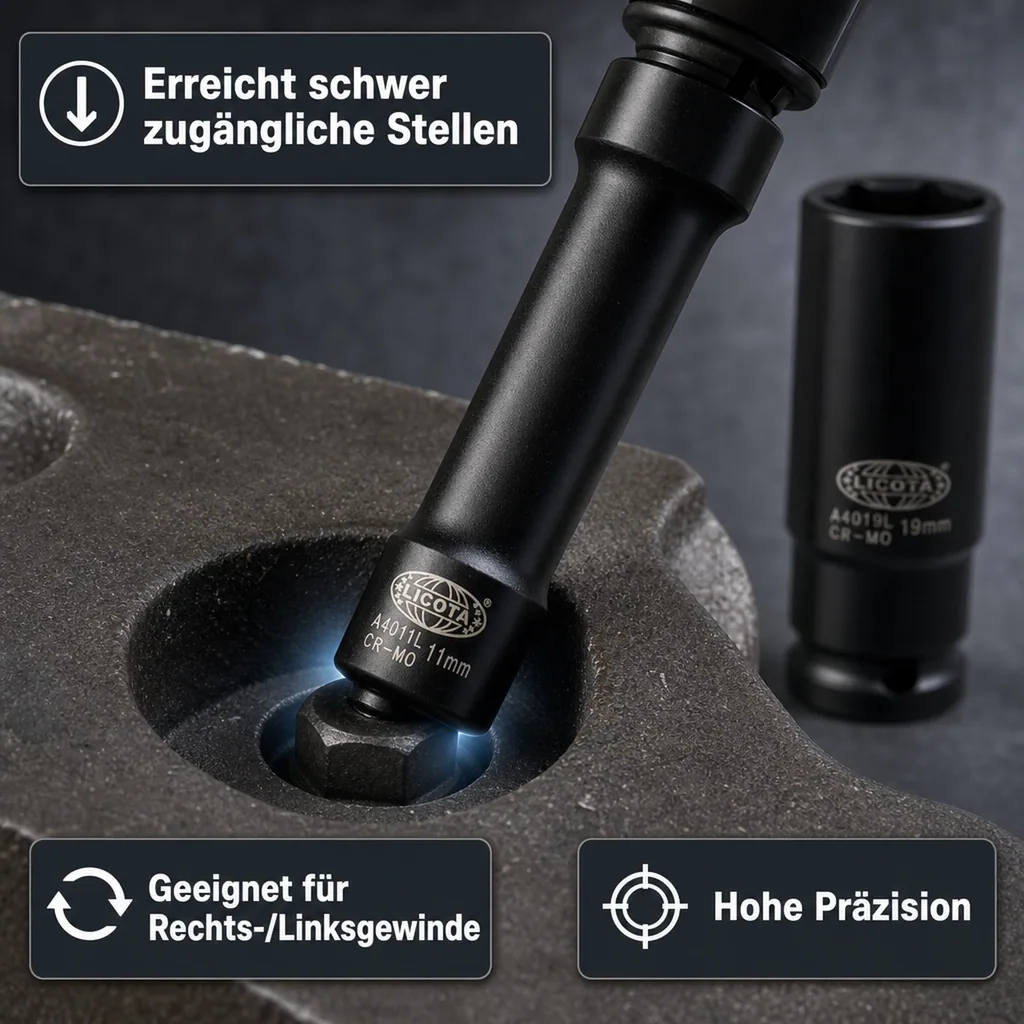 Schlagschraubernuss, 1/2 Zoll Nuss, SW 38, 6kant, 78mm Cr-Mo, 10 Stk.