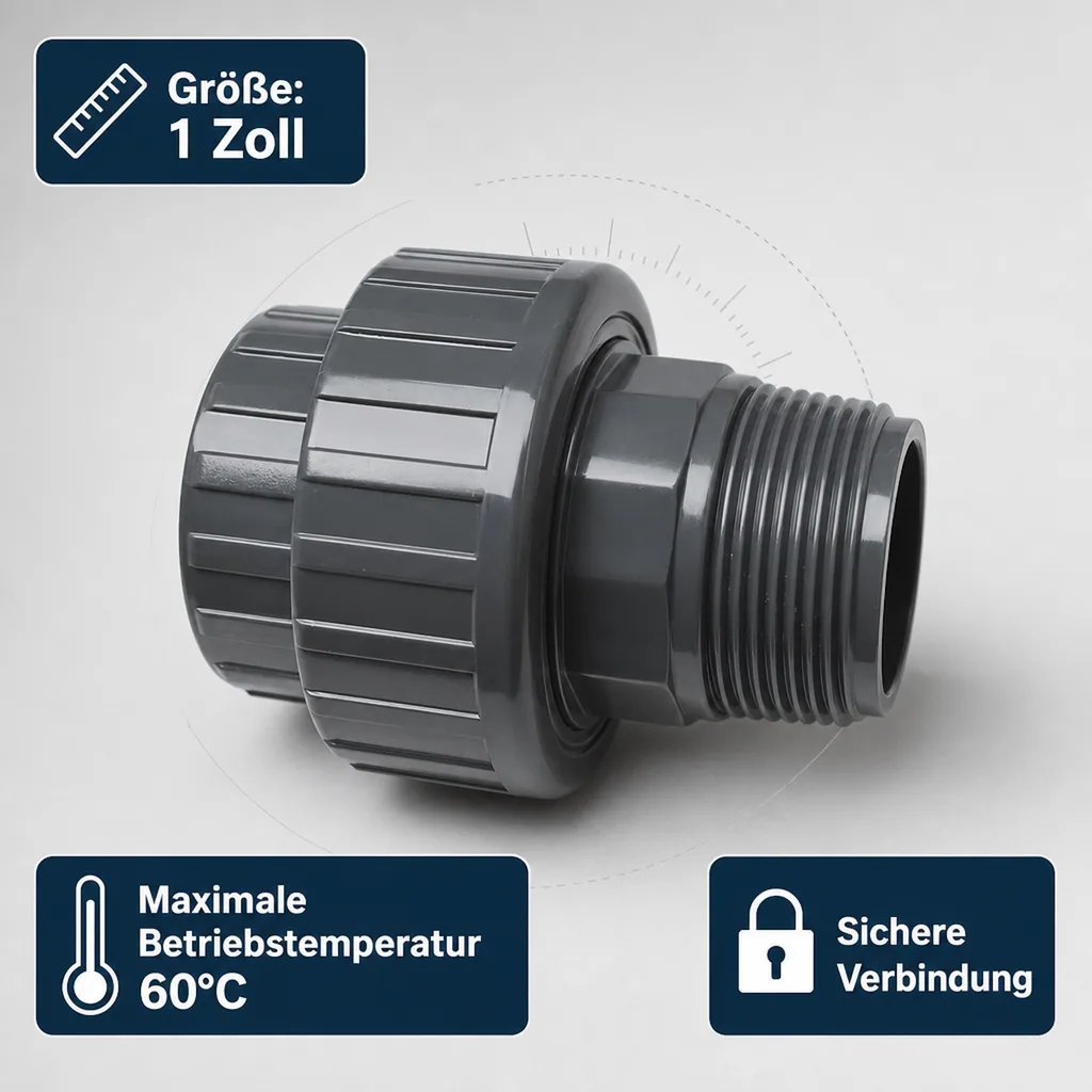 PVC Verschraubung 1 Zoll, PVC-U, IG x AG, Rohrverschraubung