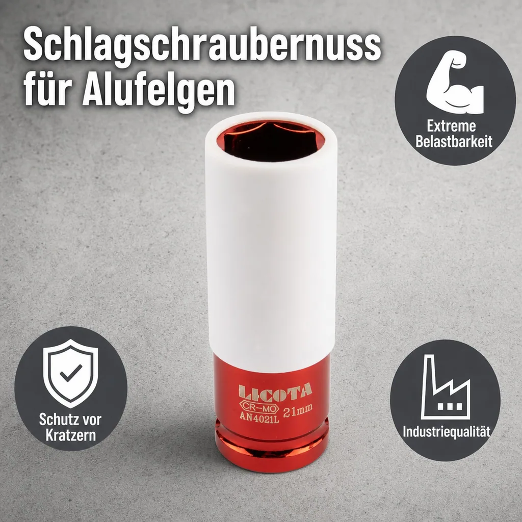 Schlagschraubernuss, Alufelgen Nuss, 1/2 Zoll, SW 21mm