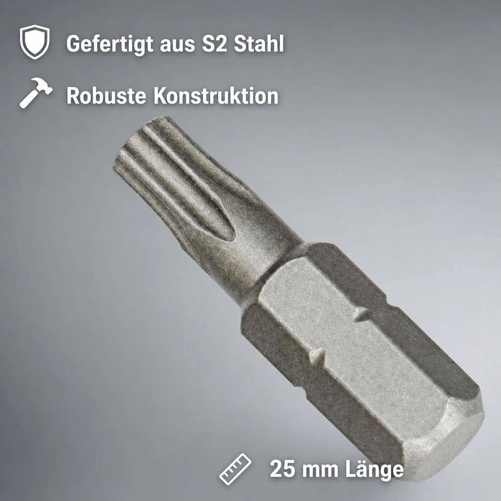 Innensechskant Bit, T5 Innensechskant Bit, 25mm, 1/4 Zoll, S2 Stahl