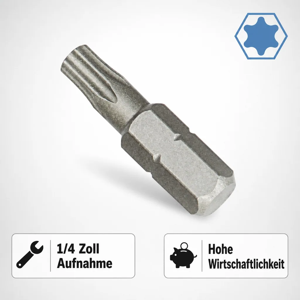 Innensechskant Bit T45, 1/4 Zoll, 25mm, S2 Stahl, Schrauberbit
