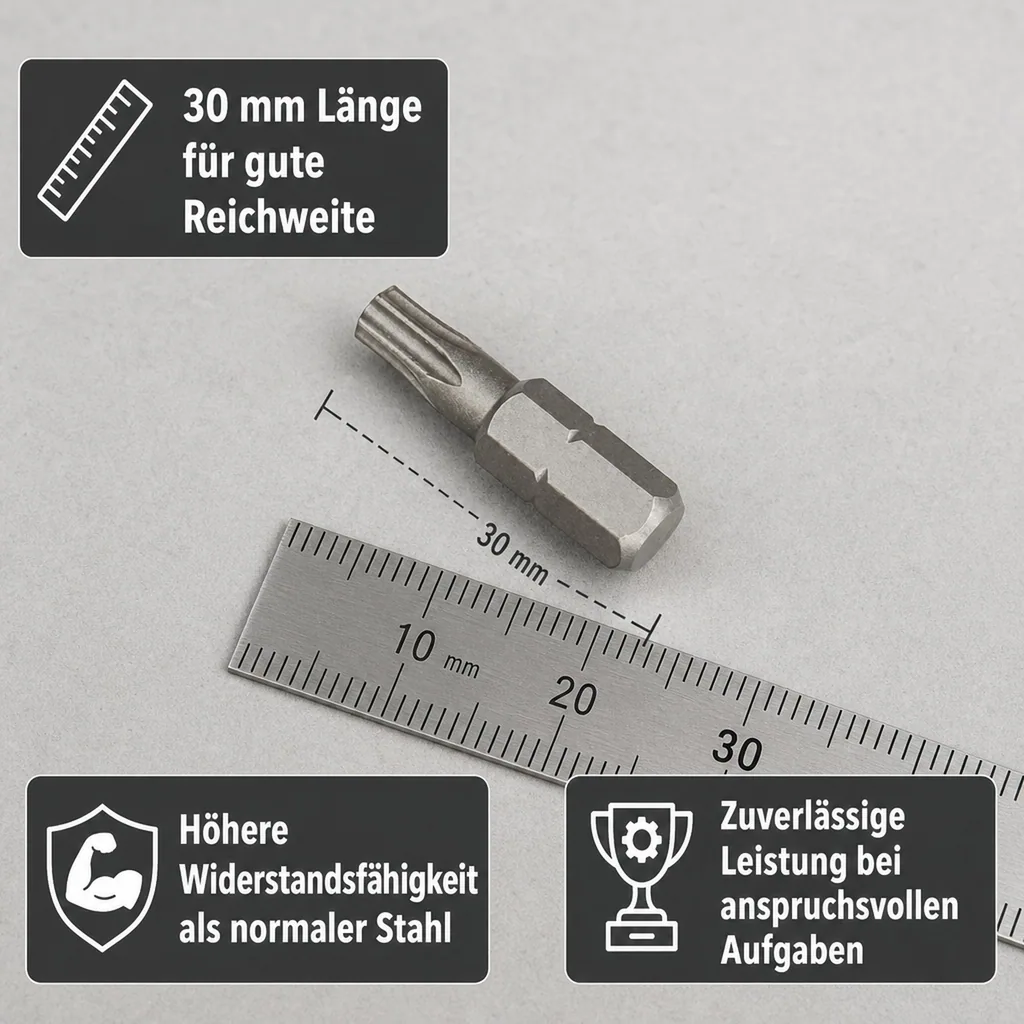 Innensechskant Bit T8, 30mm, 1/4 Zoll, S2 Stahl