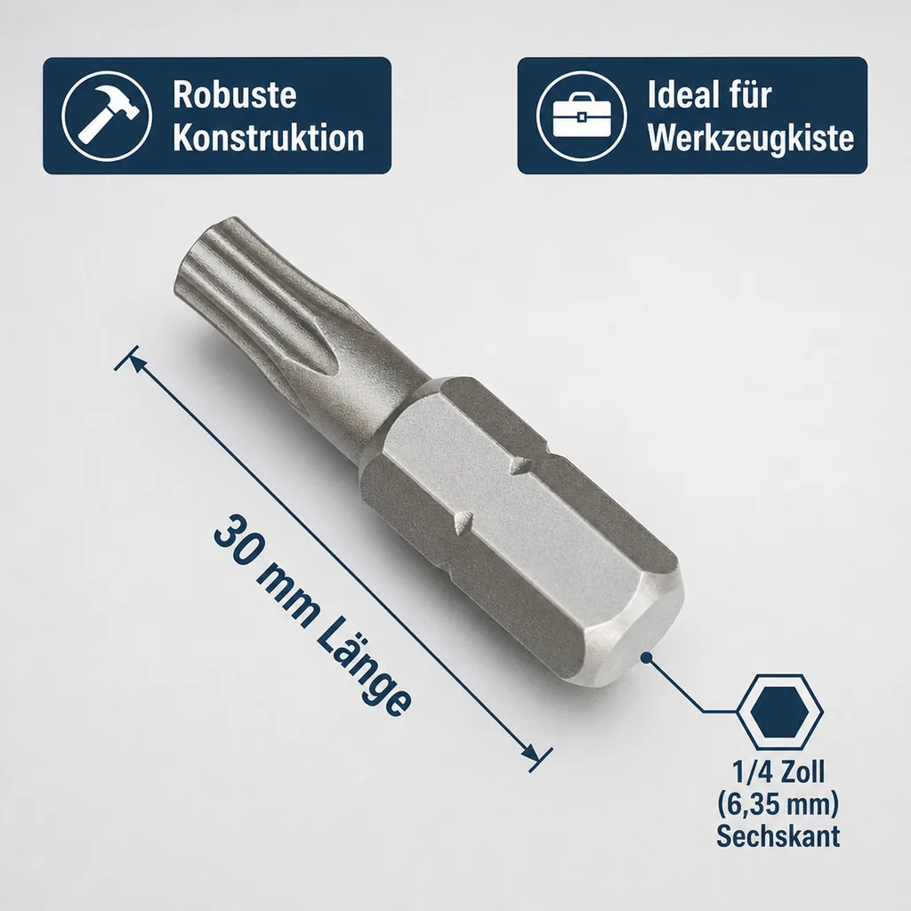 Innensechskant Bit T10, 1/4 Zoll, 30mm, S2 Stahl Bit