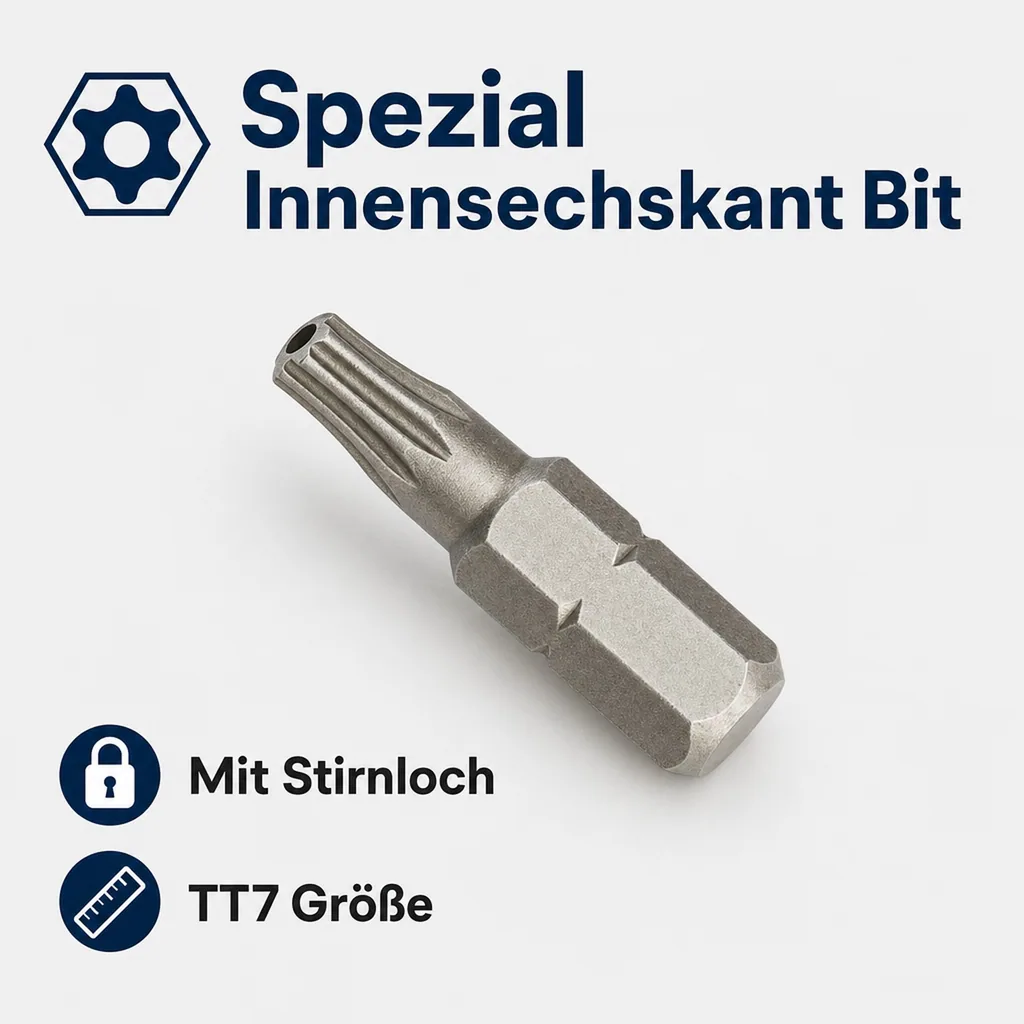 Innensechskant Bit mit Stirnloch, TT7, 1/4 Zoll, L=30mm