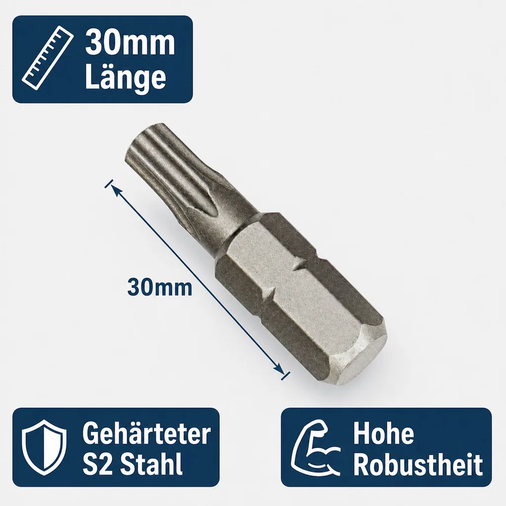 Innensechskant Bit mit Stirnloch, TT7, 1/4 Zoll, L=30mm